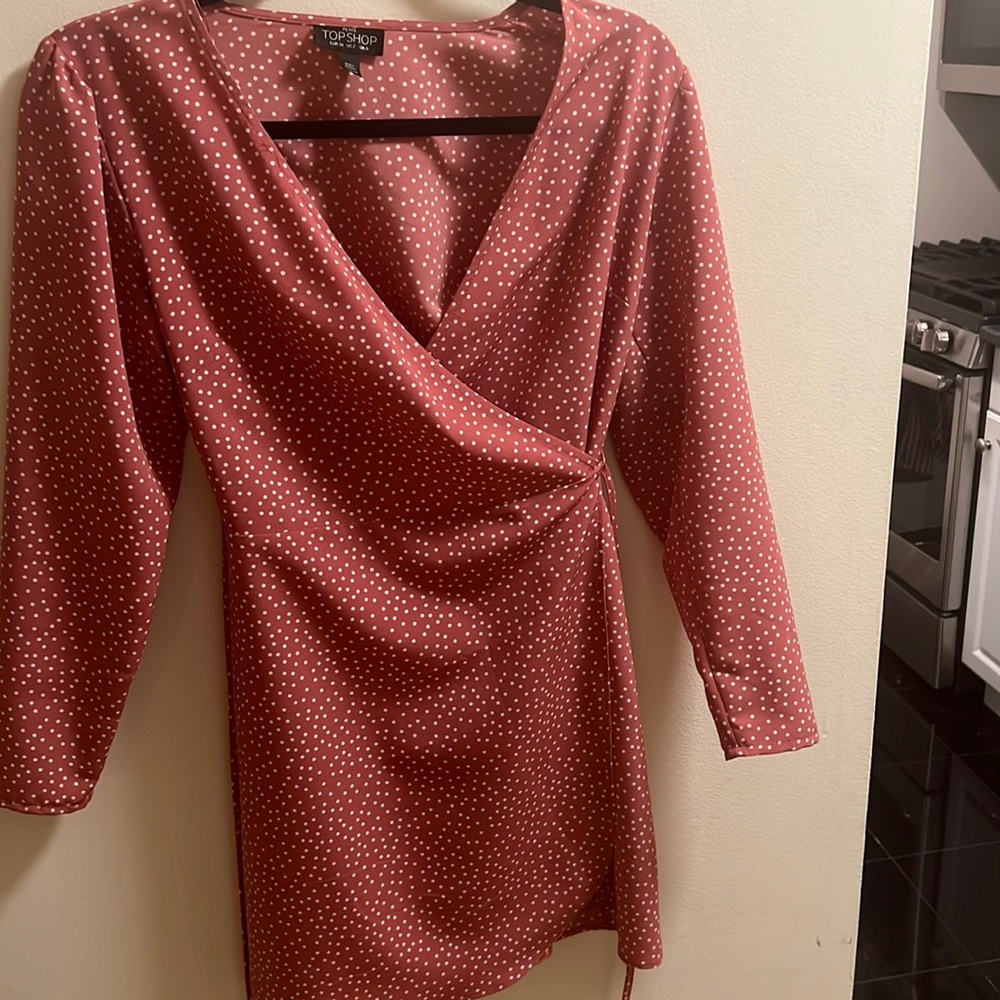 Topshop pink polka dot wrap dress